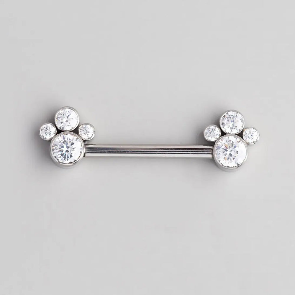 4-CZ Stone Cluster Top Nipple Barbell - Titanium