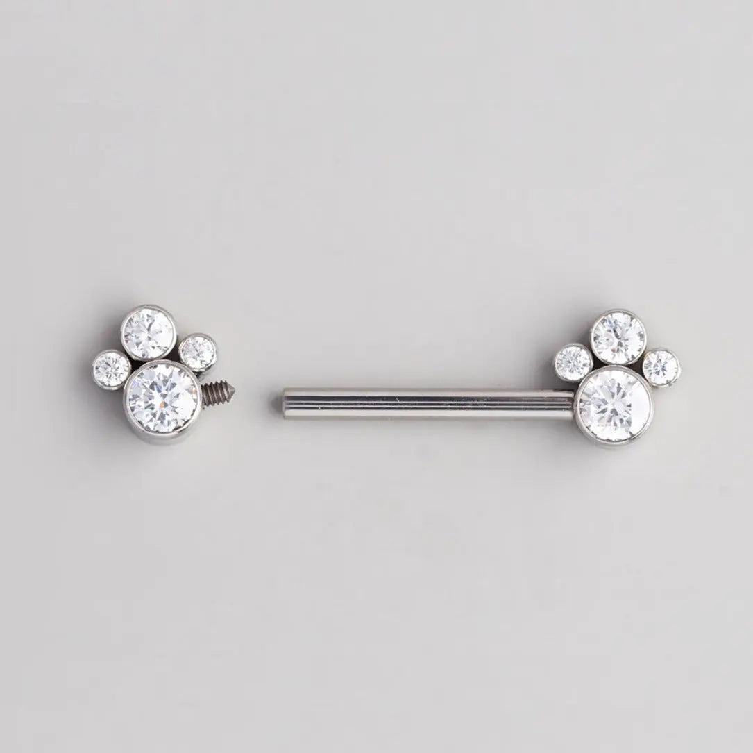 4-CZ Stone Cluster Top Nipple Barbell - Titanium - Camden Body Jewellery