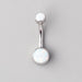 Double Bezel Set White Opal Belly Bar in Silver - Titanium - Camden Body Jewellery