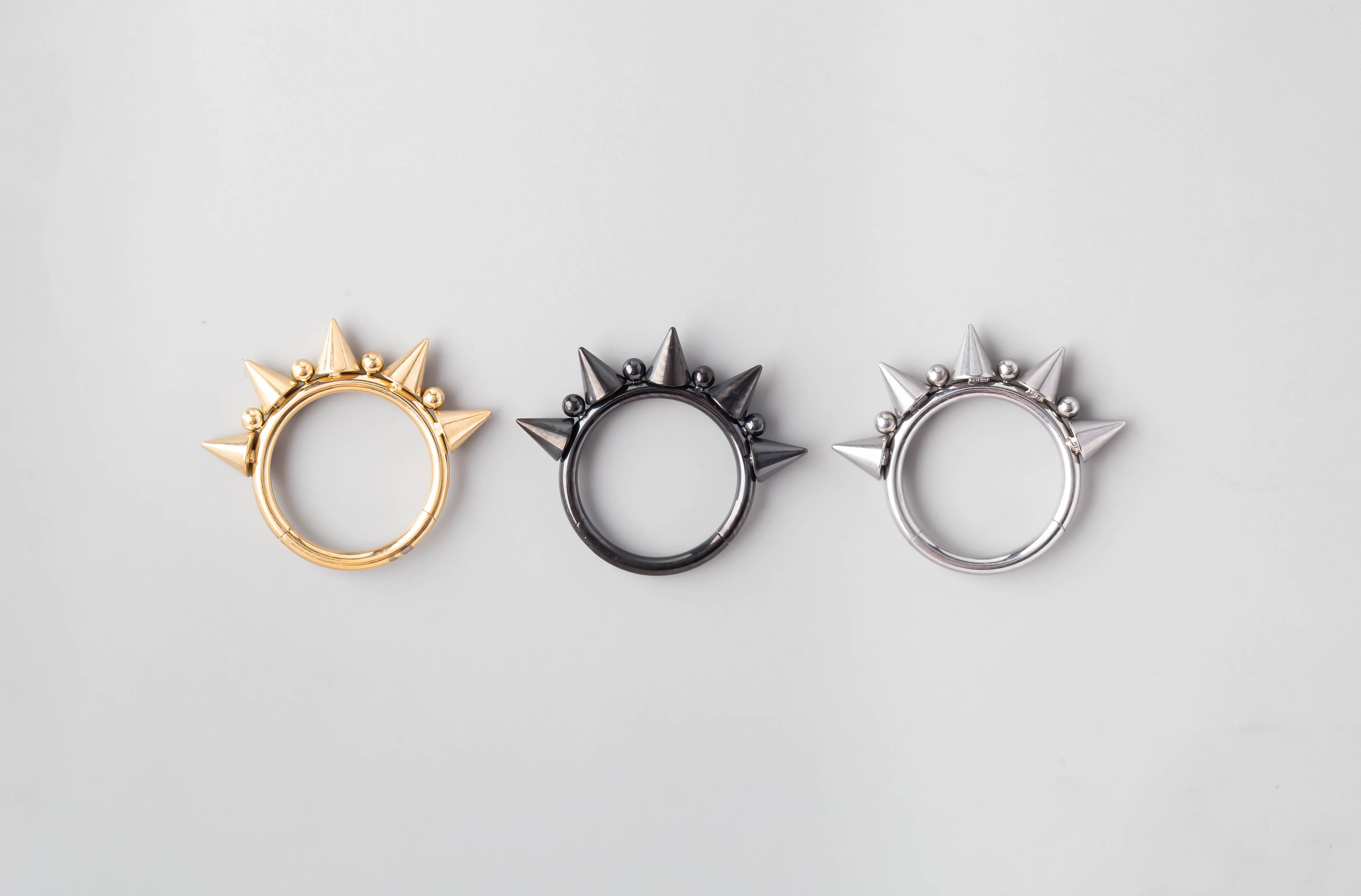 Five Spike Segment Ring in Silver - Titanium - Camden Body Jewellery