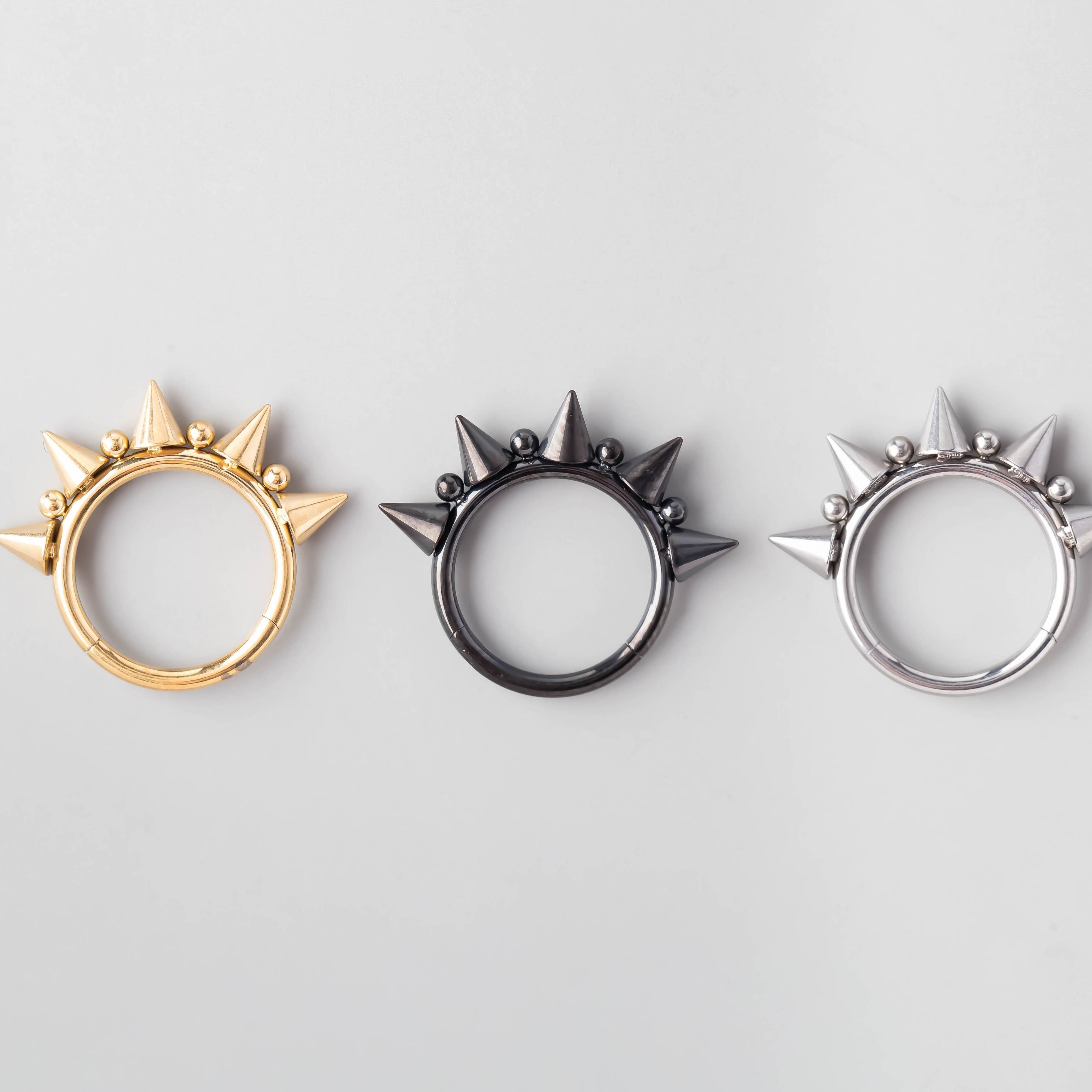 Five Spike Segment Ring in Black - Titanium - Camden Body Jewellery
