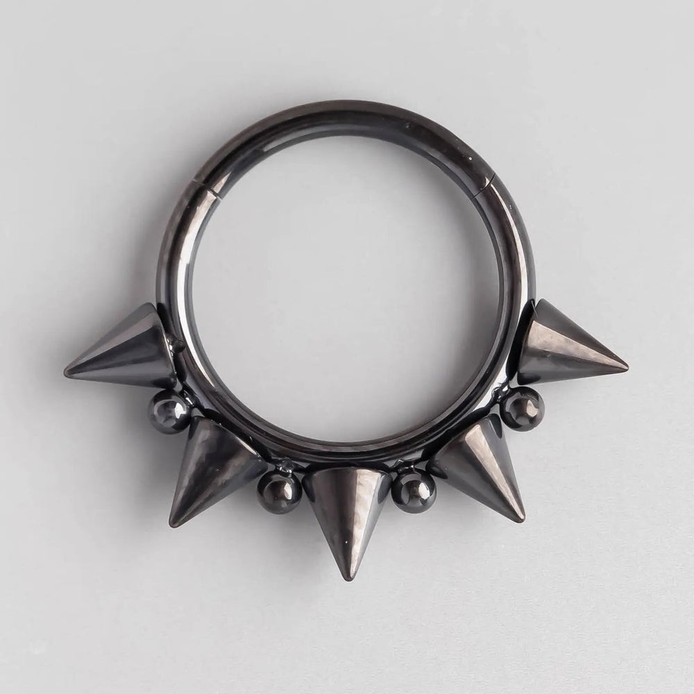 Five Spike Segment Ring in Black - Titanium