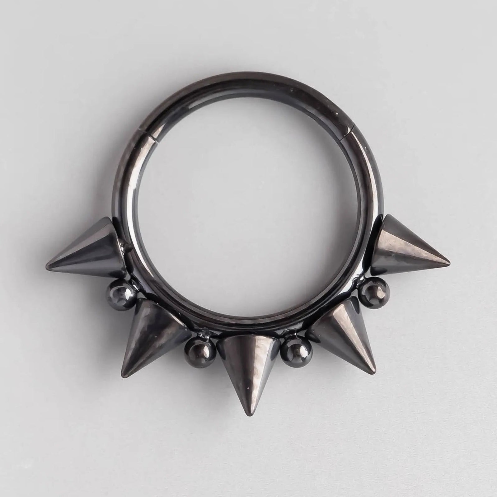 Five Spike Segment Ring in Black - Titanium - Camden Body Jewellery