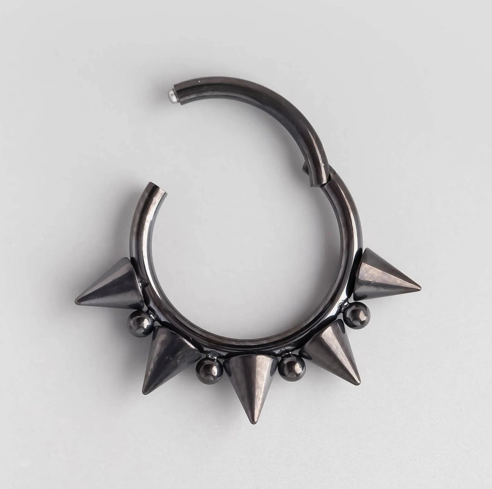 Five Spike Segment Ring in Black - Titanium