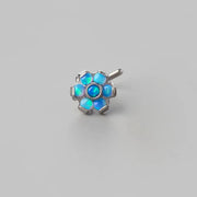 L-Shape Nose Stud Six Flower Blue Opal CZ - Titanium - Camden Body Jewellery