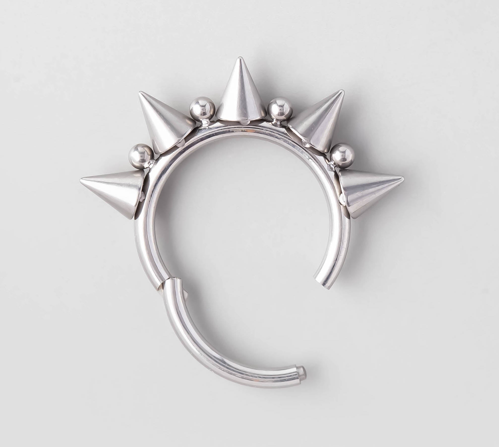 Five Spike Segment Ring in Silver - Titanium - Camden Body Jewellery