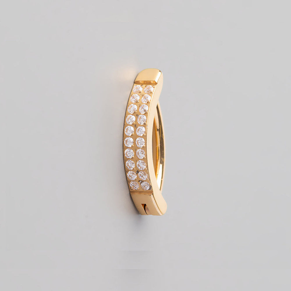 Hinged Clicker Belly Button Ring Double Pave CZ Face in Gold - Titanium