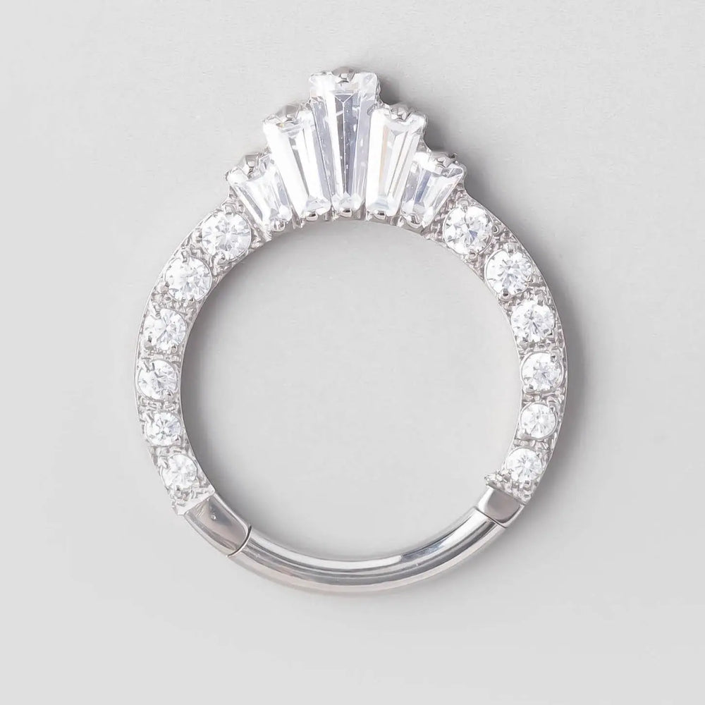CZ Faced Hinged Segment Ring in Silver - Titanium