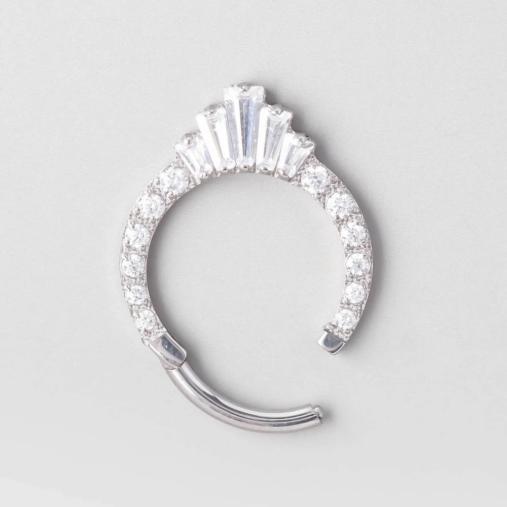 CZ Faced Hinged Segment Ring in Silver - Titanium