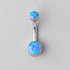 Double Bezel Set Blue Opal Belly Bar in Silver - Titanium - Camden Body Jewellery