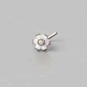 L-Shape Nose Stud Six Flower White Opal CZ - Titanium - Camden Body Jewellery