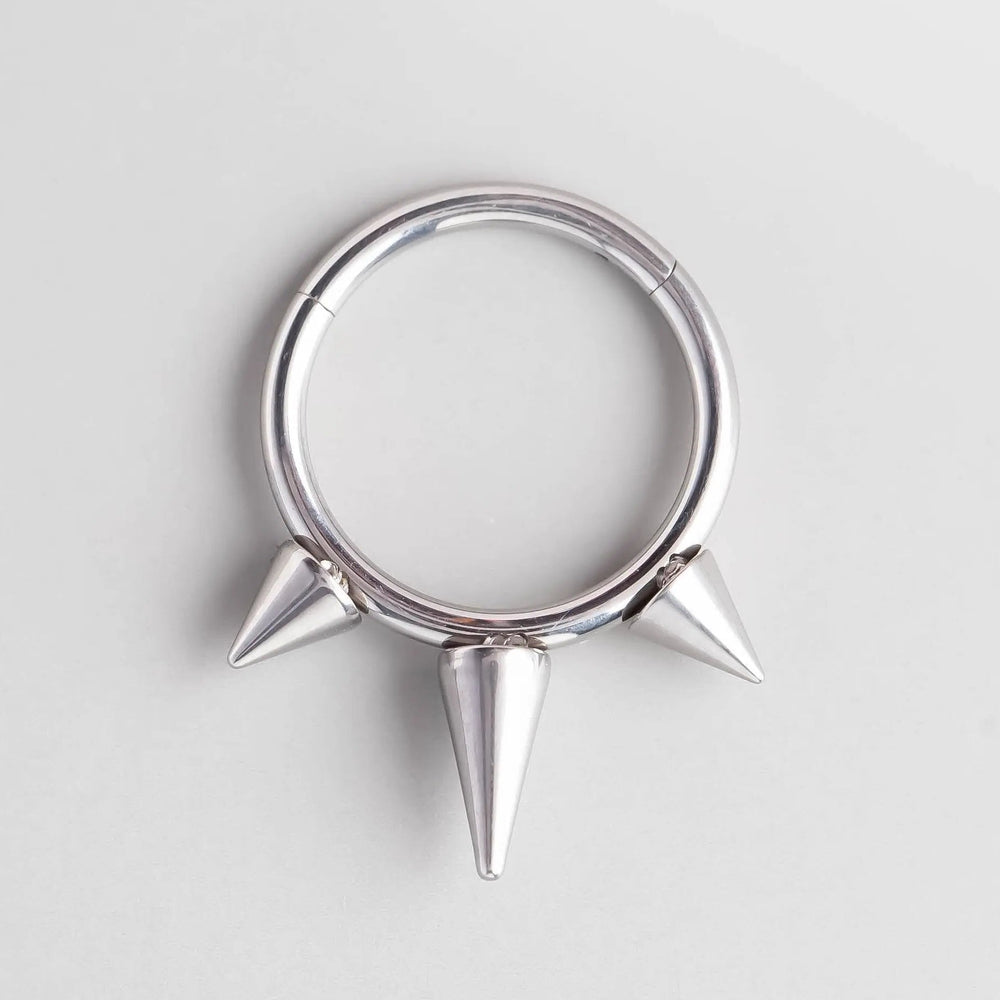 Triple Spike Segment Hoop in Silver Colour - Titanium