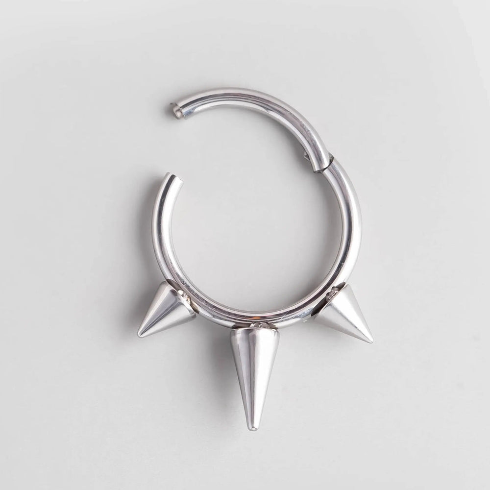 Triple Spike Segment Hoop in Silver Colour - Titanium