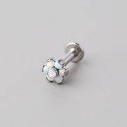Bezel White Opal CZ Flower Labret in Silver - Titanium - Camden Body Jewellery