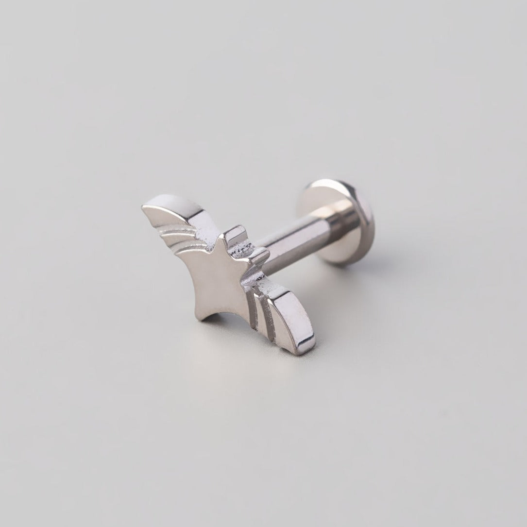 Grave Bat Threadless Labret in Silver - Titanium - Camden Body Jewellery