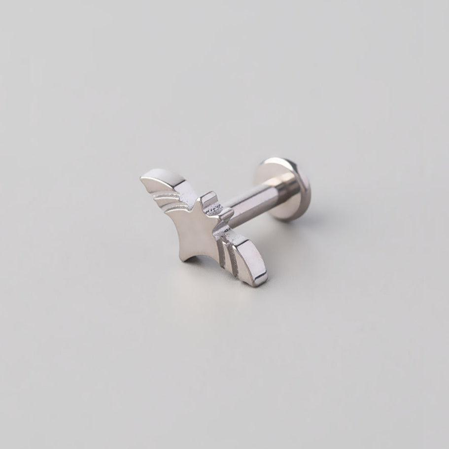 Grave Bat Threadless Labret in Silver - Titanium - Camden Body Jewellery