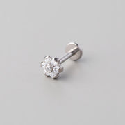 Clear CZ Flower Threadless Labret in Silver - Titanium - Camden Body Jewellery