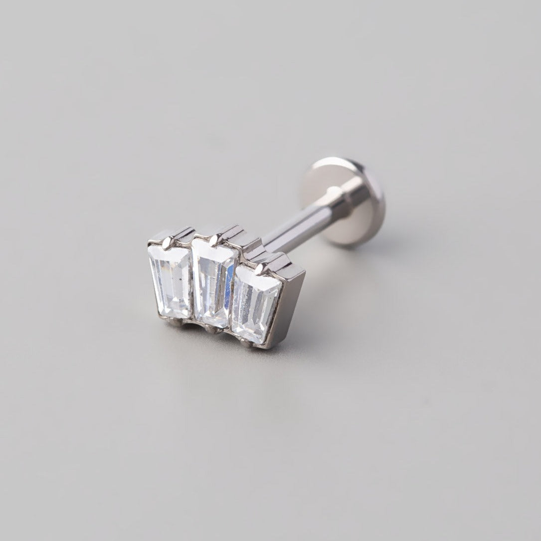 Triple Rectangle Threadless Labret in Silver - Titanium - Camden Body Jewellery