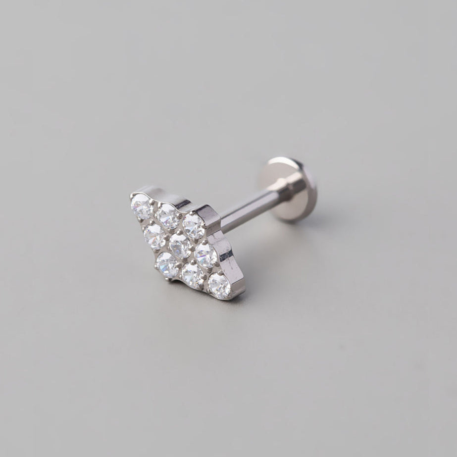 9 CZ Threadless Labret in Silver - Titanium