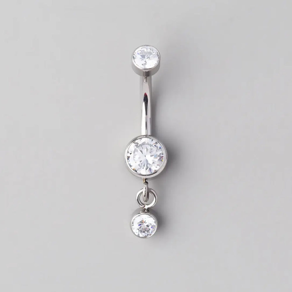Bezel Set CZ Round CZ Dangle Belly Bar - Titanium