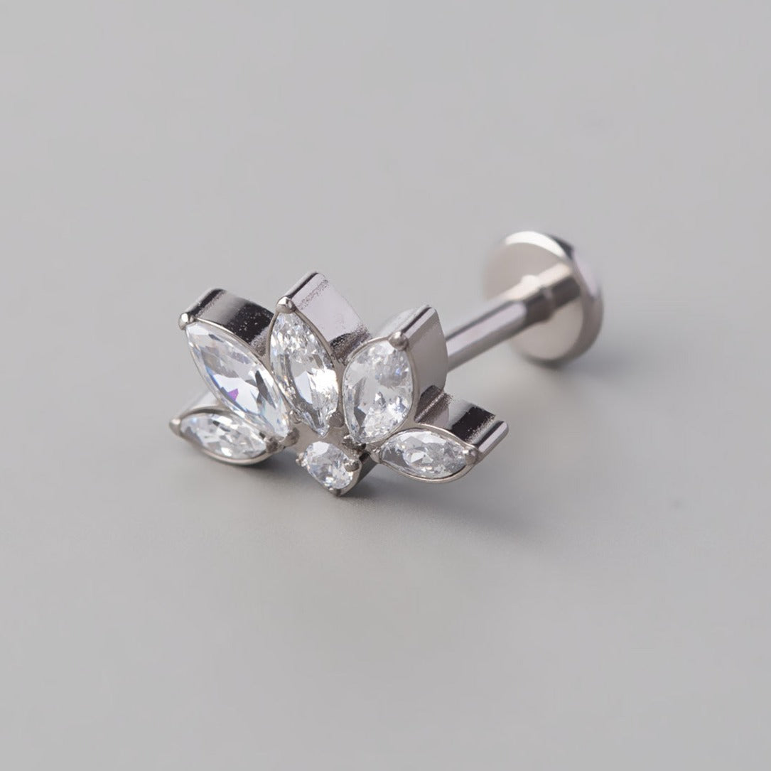 5 Marquise CZ Round Centre CZ Threadless Labret in Silver - Titanium - Camden Body Jewellery