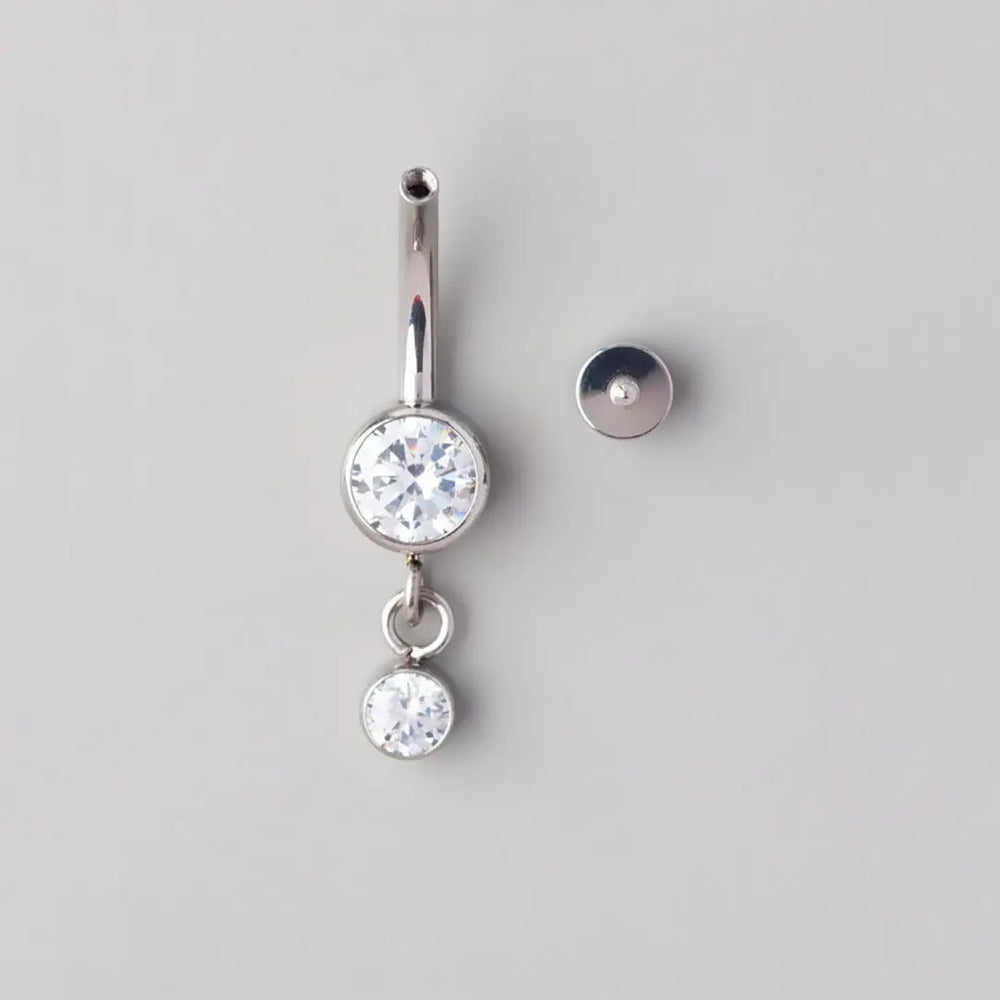 Bezel Set CZ Round CZ Dangle Belly Bar - Titanium