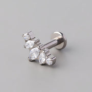 Triple Marquise CZ 2 Round CZ Threadless Labret in Silver - Titanium - Camden Body Jewellery