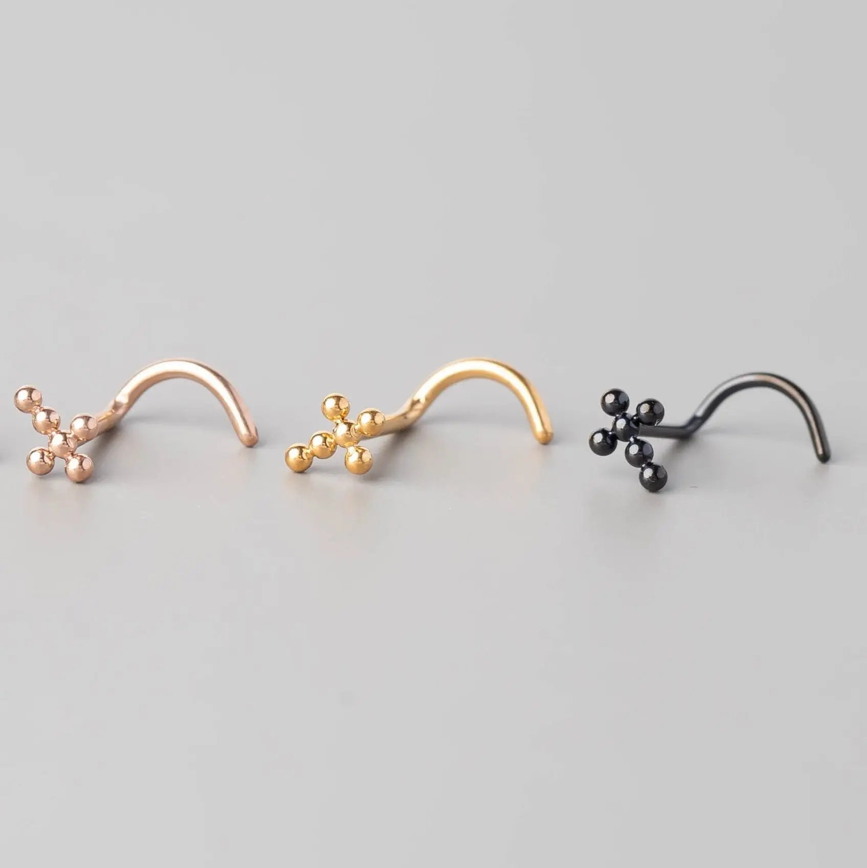 Screw Shape Ball Weld Cross Top Nose Stud in Rose Gold - Titanium - Camden Body Jewellery