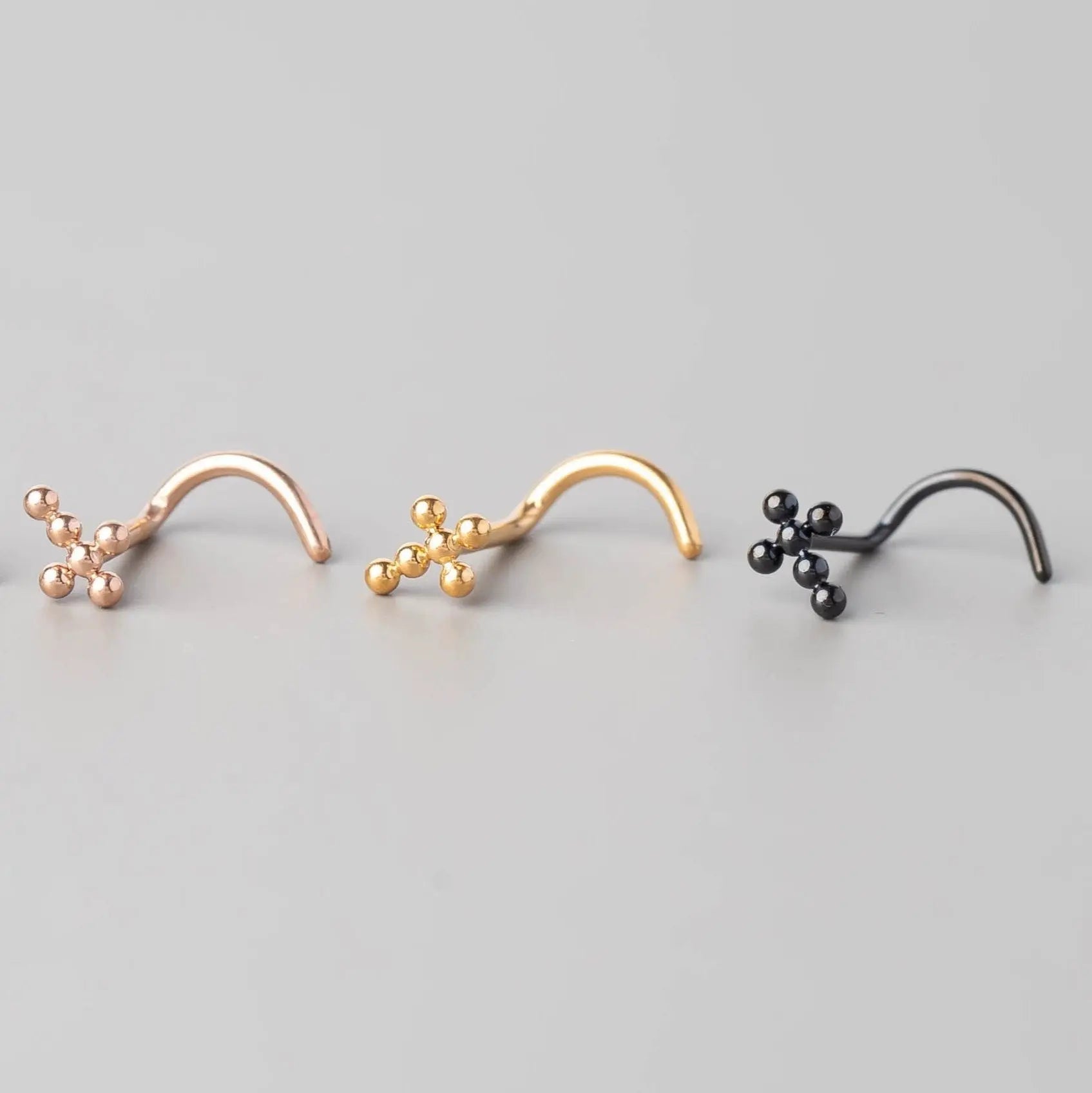 Screw Shape Ball Weld Cross Top Nose Stud in Gold - Titanium - Camden Body Jewellery