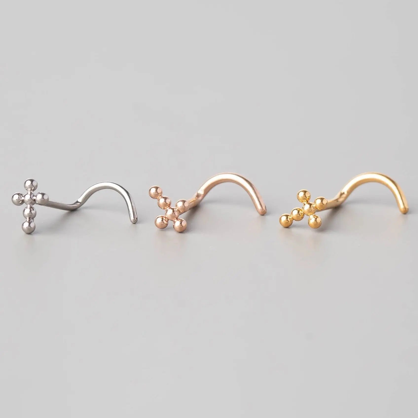 Screw Shape Ball Weld Cross Top Nose Stud in Black - Titanium - Camden Body Jewellery