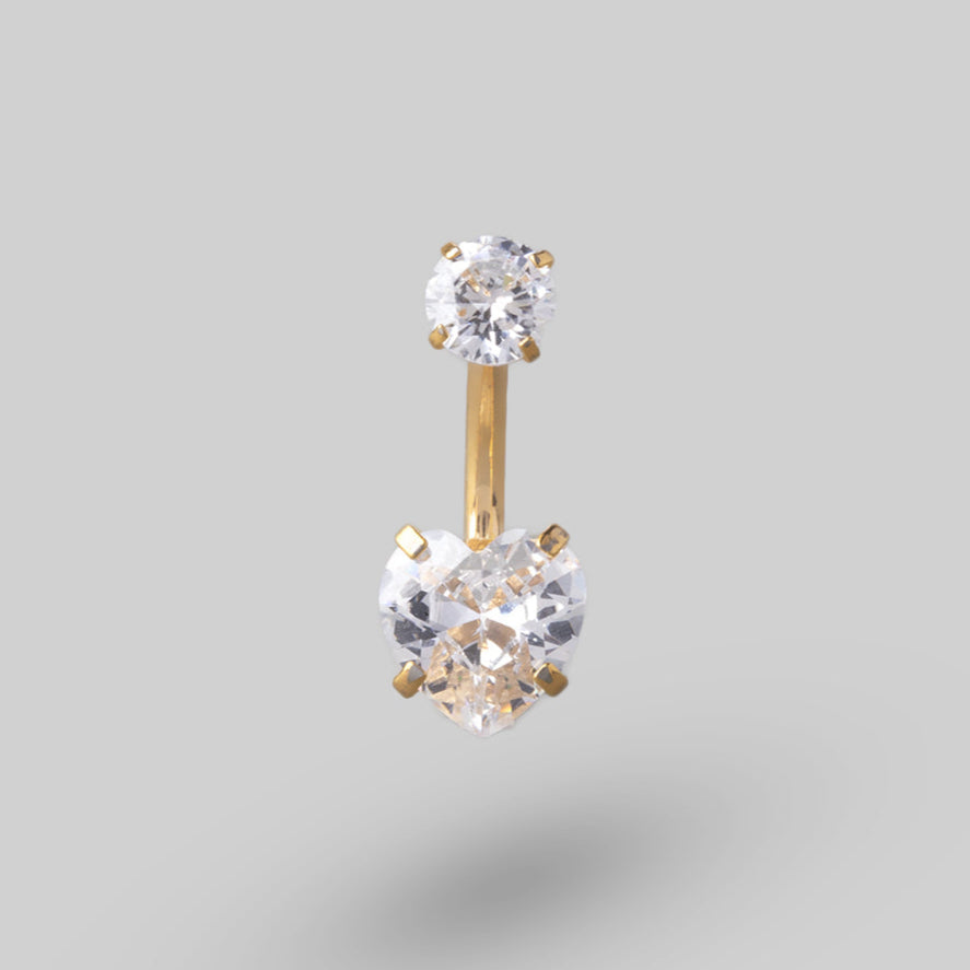 Heart Shaped Crystal Belly Bar in Gold - Titanium - Camden Body Jewellery