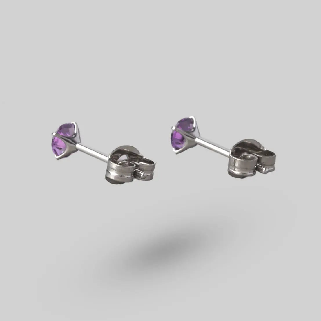 Prong Set Amethyst Earrings - Titanium - Camden Body Jewellery