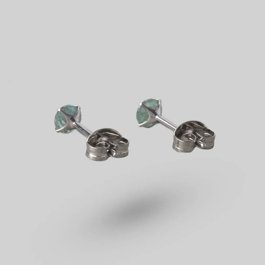 Prong Set Moss Agate Earrings - Titanium - Camden Body Jewellery