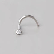 Screw Shape Nose Stud with Clear Gem - Titanium - Camden Body Jewellery