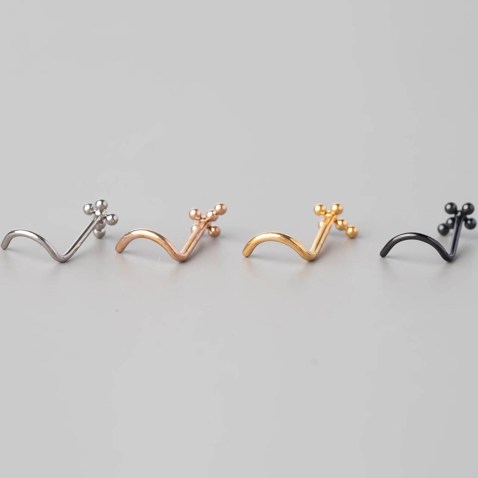 Screw Shape Ball Weld Cross Top Nose Stud in Black - Titanium - Camden Body Jewellery