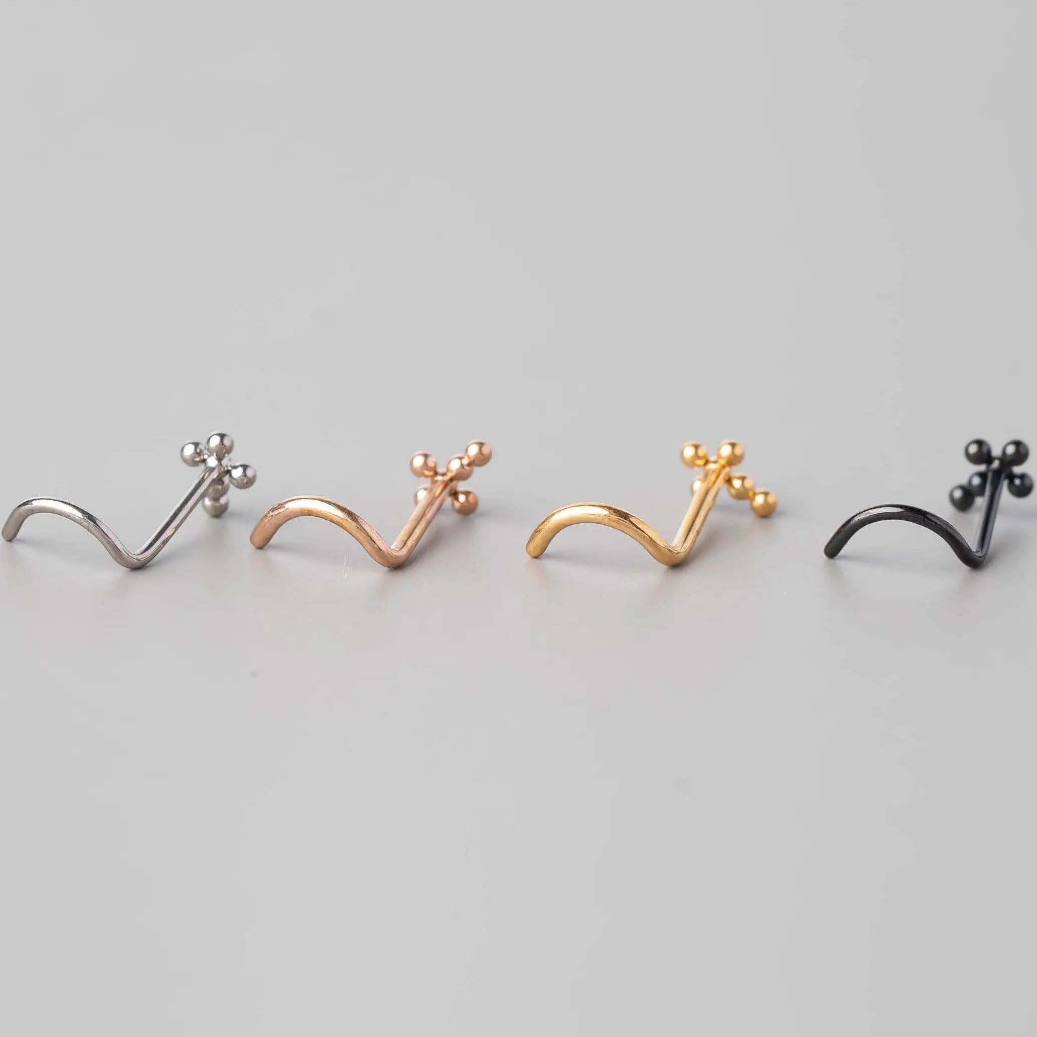 Screw Shape Ball Weld Cross Top Nose Stud in Black - Titanium - Camden Body Jewellery