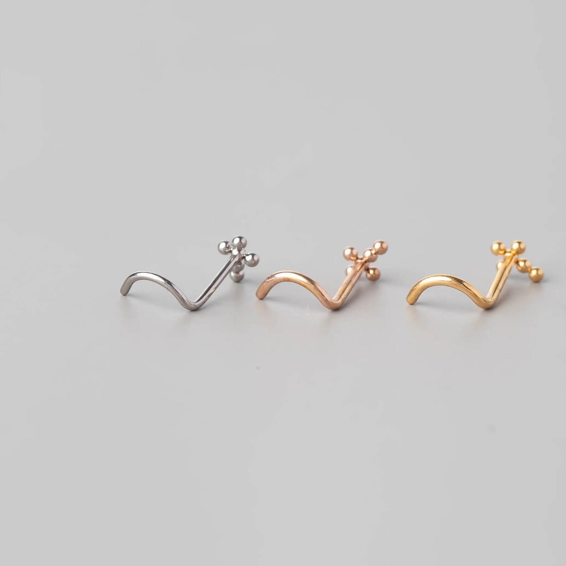 Screw Shape Ball Weld Cross Top Nose Stud in Gold - Titanium - Camden Body Jewellery