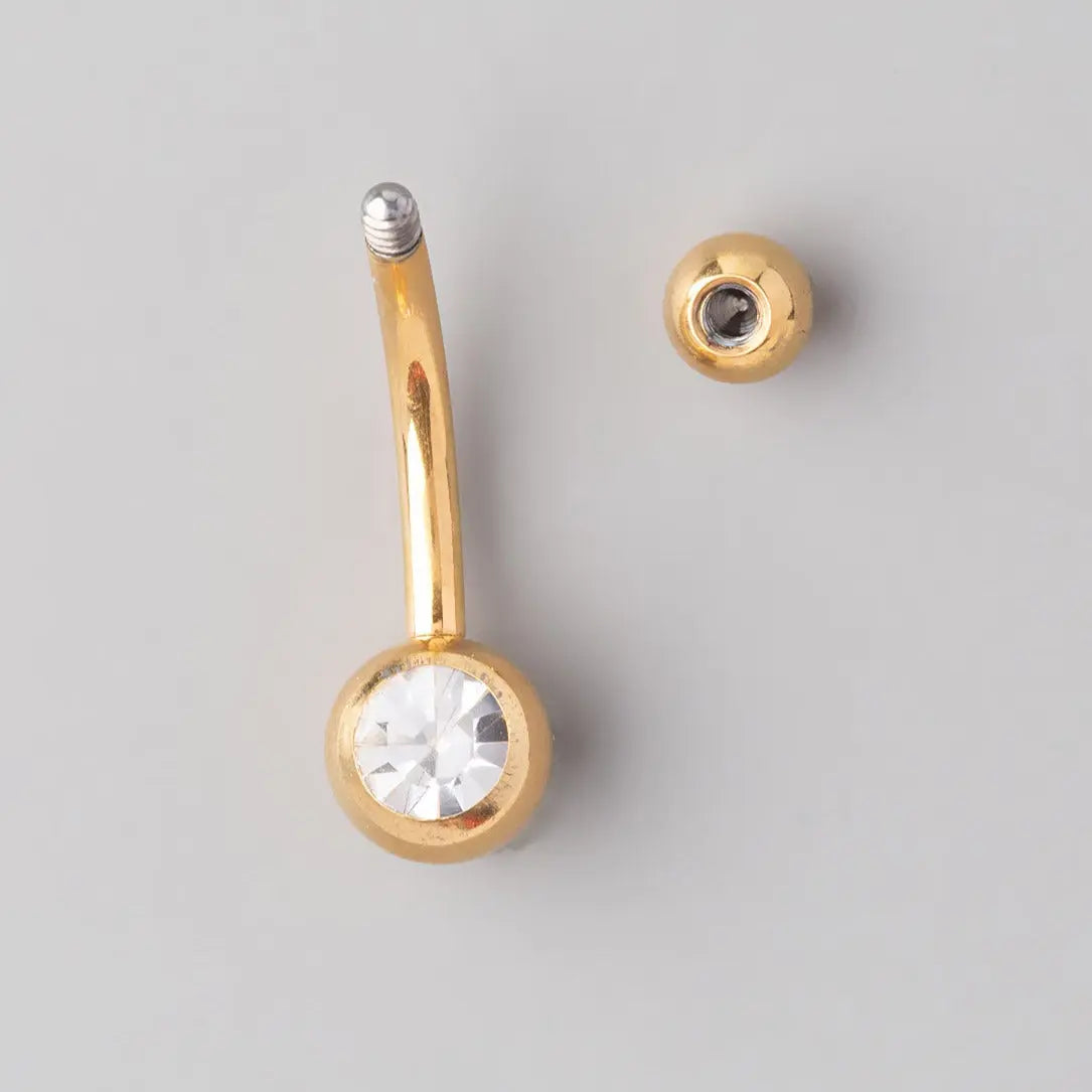 Jewelled Belly Bar in Gold - Titanium - Camden Body Jewellery