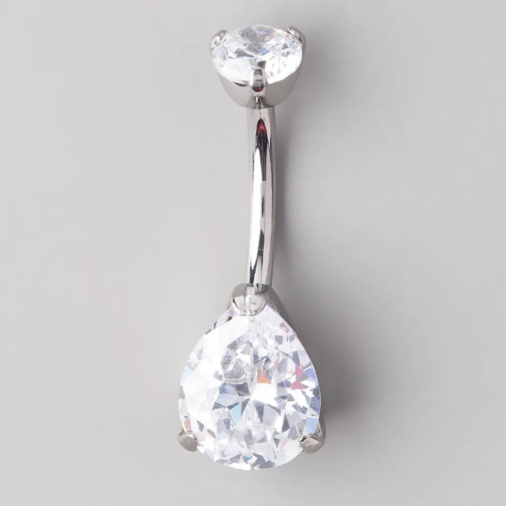 Triangle CZ Prong Set Belly Bar - Titanium