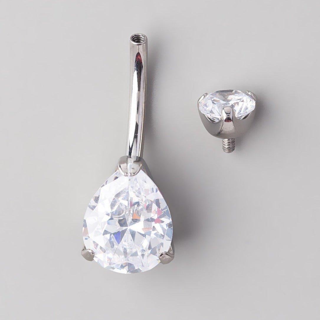 Triangle CZ Prong Set Belly Bar - Titanium - Camden Body Jewellery