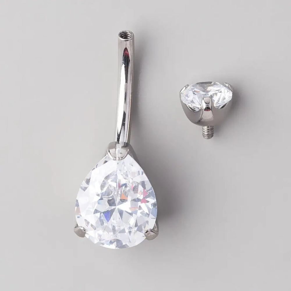 Triangle CZ Prong Set Belly Bar - Titanium