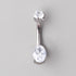 Oval Cut Prong Set CZ Silver Belly Bar - Titanium - Camden Body Jewellery