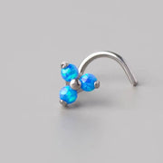 Screw Shape Nose Stud Triple Stone Trinity in Blue Opal - Titanium - Camden Body Jewellery