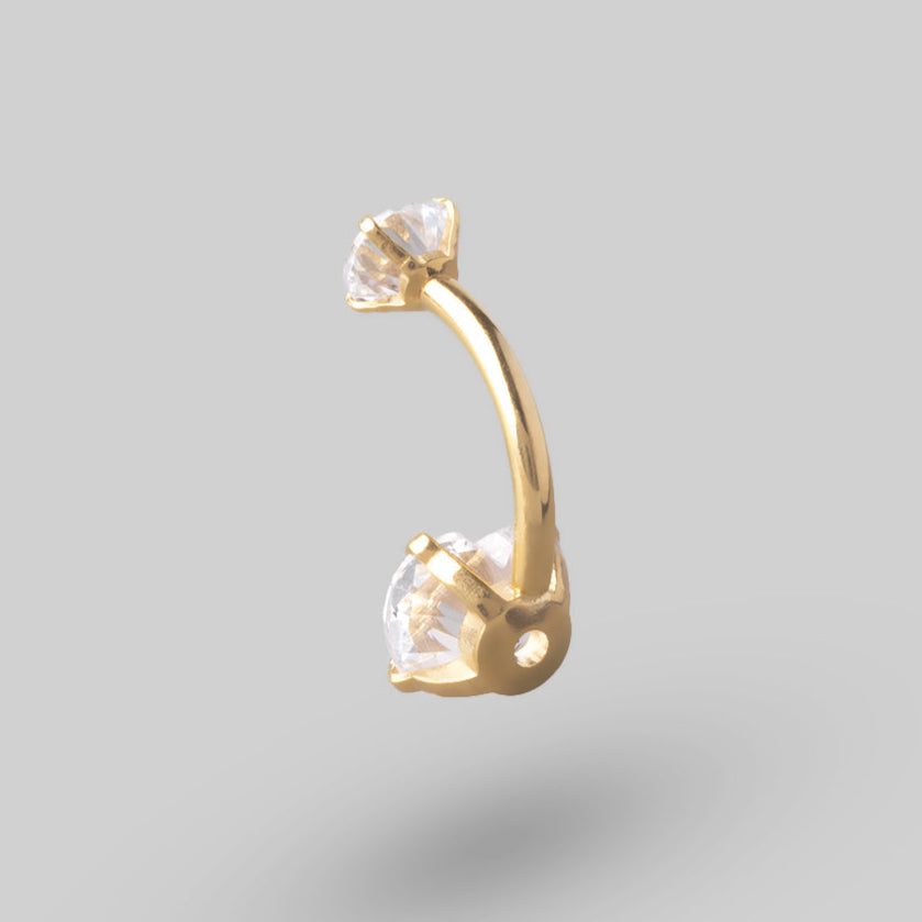 Heart Shaped Crystal Belly Bar in Gold - Titanium - Camden Body Jewellery