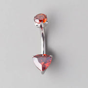 Prong Set Triangle Cut Red Zircon Belly Bar in Silver - Titanium - Camden Body Jewellery