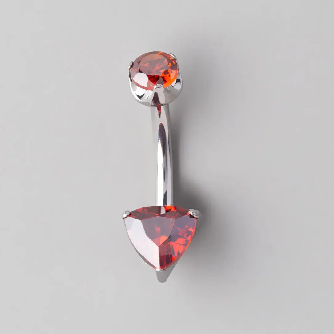 Prong Set Triangle Cut Red Zircon Belly Bar in Silver - Titanium - Camden Body Jewellery