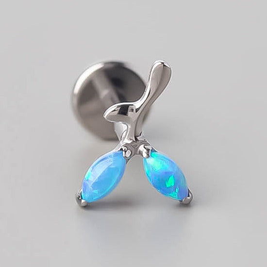 Opal Stone Tree Labret in Blue Opal - Titanium - Camden Body Jewellery
