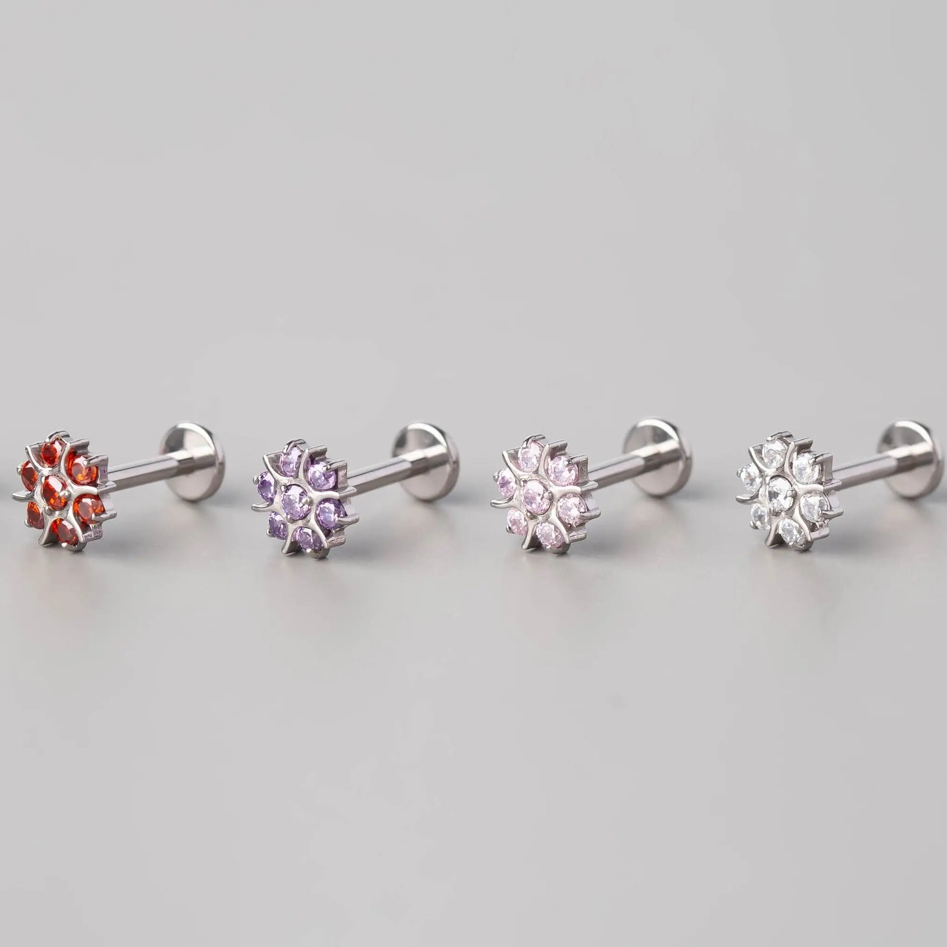 CZ Paved Flower Labret in Amethyst - Titanium - Camden Body Jewellery