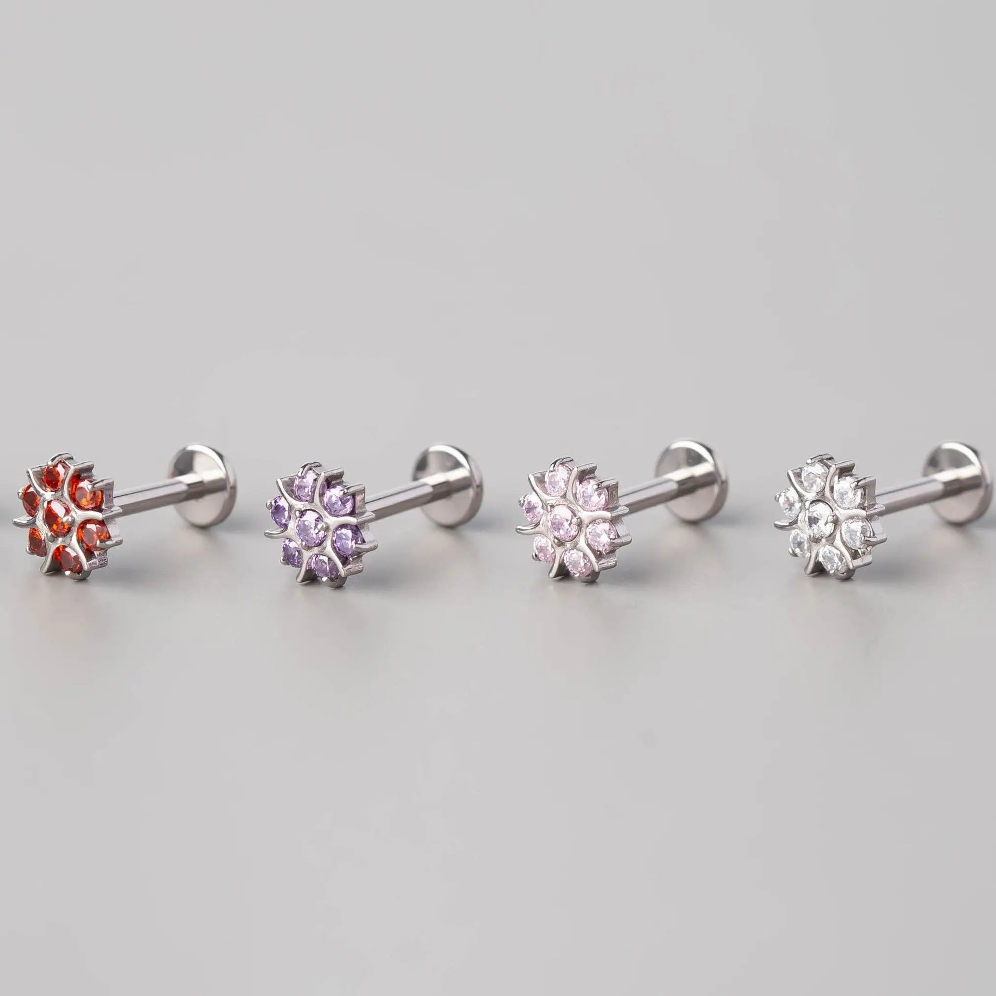 CZ Paved Flower Labret in Amethyst - Titanium - Camden Body Jewellery