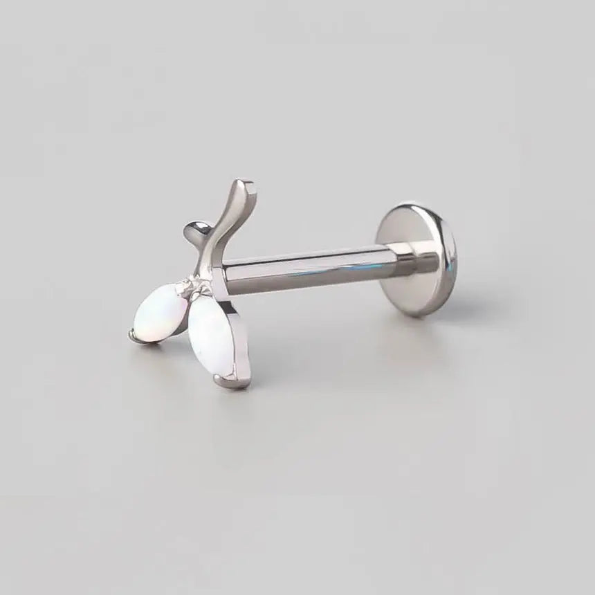 Opal Stone Tree Labret in White Opal - Titanium - Camden Body Jewellery